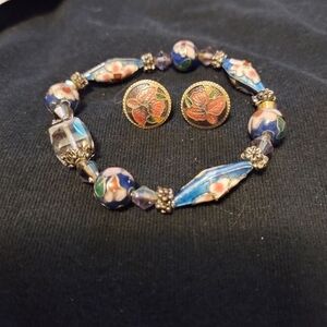 Vintage Cloisonne bracelet and earrings